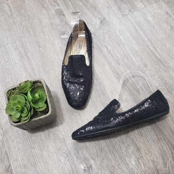 Jimmy Choo Shoes - Jimmy Choo Black Sequin Smoking Slippers Sz 37